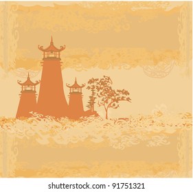 old paper with Asian Landscape