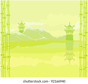 old paper with Asian Landscape