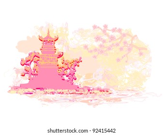 old paper with Asian Landscape