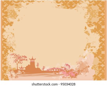 old paper with Asian Landscape