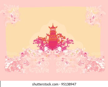 old paper with Asian Landscape
