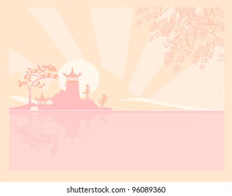 old paper with Asian Landscape