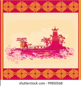 old paper with Asian Landscape