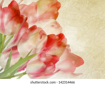 Old paper background with beautiful tulips. And also includes EPS 10 vector