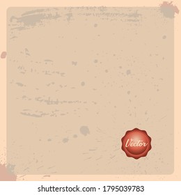 Old paper background with stamp. Antique paper page with Wax stamp seal and space for text.