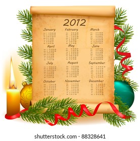 Old paper with calendar 2012. Vector illustration.