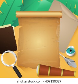 Old paper with collection adventure background,Treasure Map