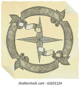 old paper compass label drawing