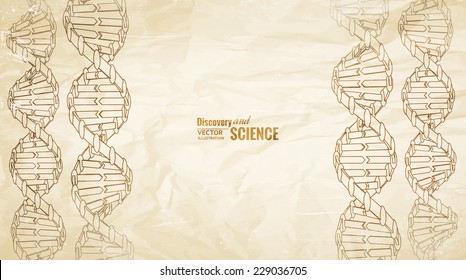 Old paper with dna pencil image on the left side. Vector illustration.