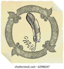 old paper feather writing label drawing