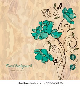 Old paper, floral ornament.Vector background