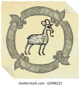 old paper goat label drawing