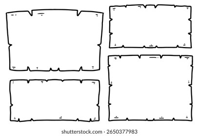 Old paper hand drawn doodles set, simple design, name place or header, vintage style, white background vector, black outline