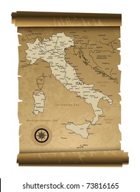 Old Paper Italy Map, Vector Illustration