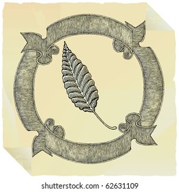 old paper leaf label drawing
