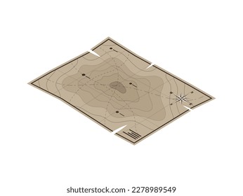 Old paper map isometric icon on white background vector illustration
