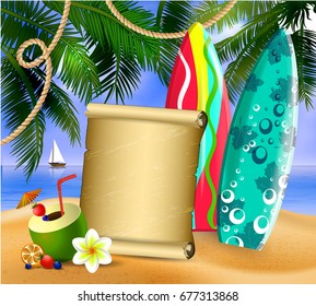 Old paper on tropical background