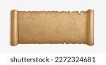 Old paper or parchment scroll. Ancient papyrus texture. Empty antique manuscript with rolled edges isolated on transparent background, vector realistic illustration