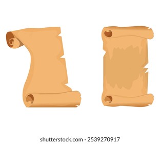 Old paper or parchment scroll isolated on white. Template for ancient letter, certificate, treasure map or history document.