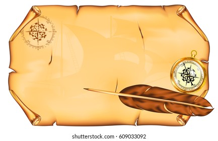 Old paper with a pen and a compass