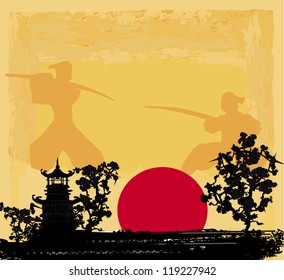  old paper with Samurai silhouette