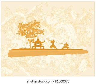 old paper with Samurai silhouette