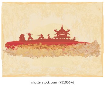 old paper with Samurai silhouette