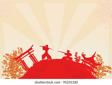 old paper with Samurai silhouette