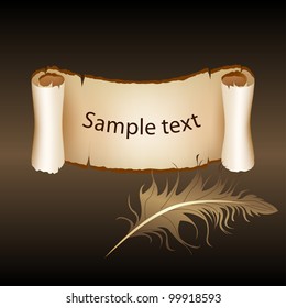Old paper scroll feather brown background