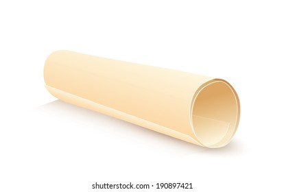 Old paper scroll isolated on white