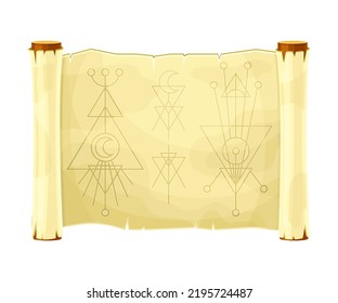 Old Paper Scroll or Manuscript with Spell Symbol as Magical Object and Witchcraft Item Vector Illustration