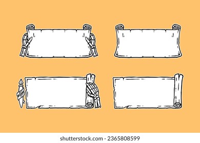 old paper scroll, parchment with skull hand and antique pen cartoon style for element print template
