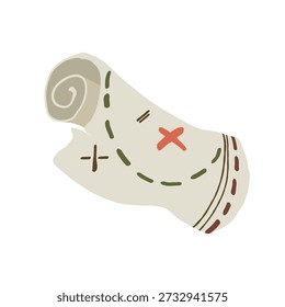 Viejo mapa del tesoro pirata de papel con la marca "X". Clipart de aventuras aislado para la búsqueda del tesoro y los recursos del juego.