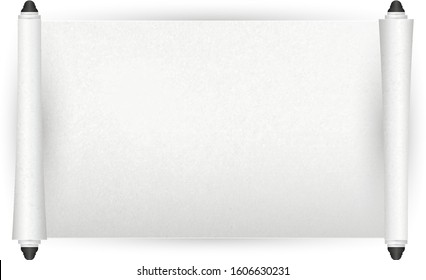 Old paper scroll. Textured paper scroll isolated on white background. with soft shadow. Realistic 3D vector illustration.