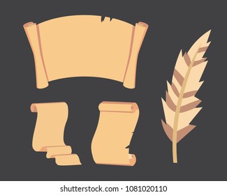 Old Paper scroll vector set. Retro document script with copyspace. Vintage blank and letter illustrations.
