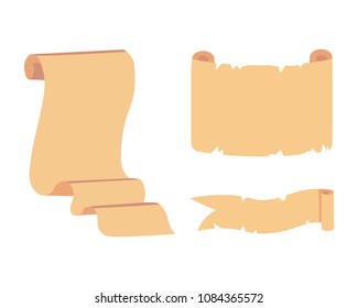 Old Paper scroll vector set. Retro document script with copyspace. Vintage blank and letter illustrations.