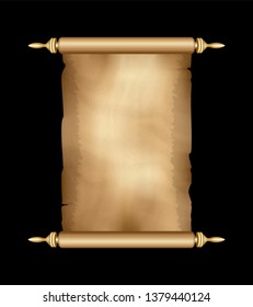 Old Paper Scroll. Vertical Parchment. Ancient Vintage Papyrus. Textured Cardboard Banner with Space for Your Text