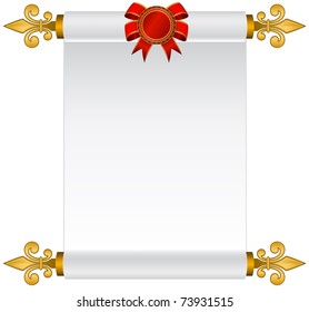 Old paper in scrolls with red bow
