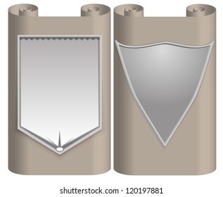 old paper scrolls with shields