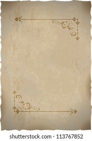 Old paper sheet  with vintage frame. Vector EPS 10 illustration.  Image contains transparency and various blending modes.