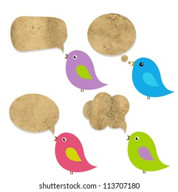 Old Paper Speech Bubble With Birds, Vector Illustration