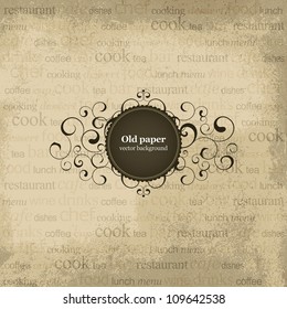 Das alte Papier, Vektorhintergrund mit den Worten Essen und Trinken