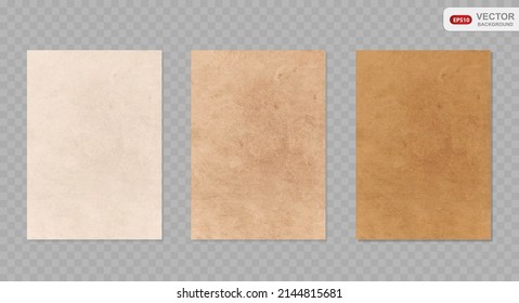 Old paper vector texture set. Realistic grungy abstract background. Brown and beige cardboard stained texture in retro style. Vintage parchment