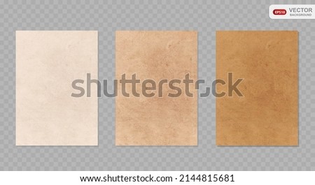 Old paper vector texture set. Realistic grungy abstract background. Brown and beige cardboard stained texture in retro style. Vintage parchment