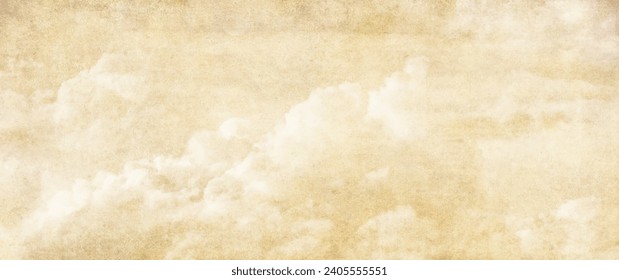 Old paper vector texture with white clouds and sky for cover design, cards, flyer, poster, banner. Vintage dirty watercolor art backdrop. Hand drawn watercolour illustration. Aged painted template.