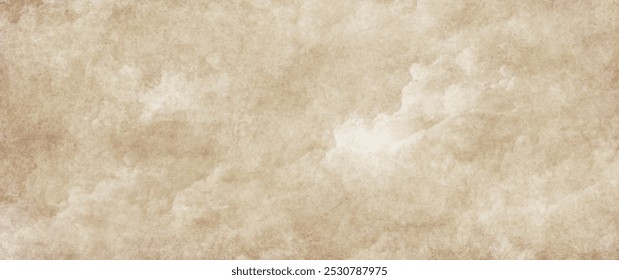 Old paper vector texture with white clouds and sky for cover design, cards, flyer, poster, banner. Vintage dirty watercolor art backdrop. Hand drawn watercolour illustration. Aged painted template.