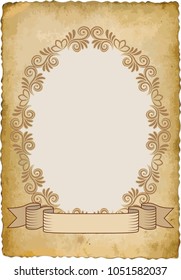 old paper with vintage frame and ribbon
