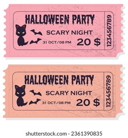 Old paper vintage ticket, halloween admission ticket.