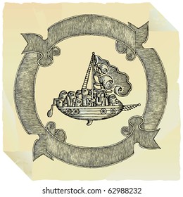 old paper wild sea label drawing