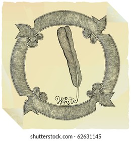 old paper writing feather label drawing